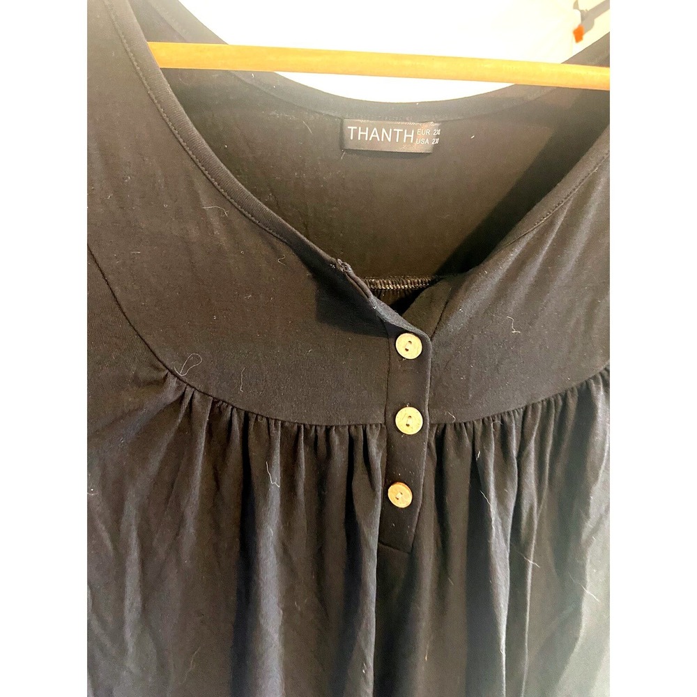 Thanth Womens Black Henley‎ Pleated Tunic Top 3/4 Sleeve Plus Size 2XL - Picture 4 of 7